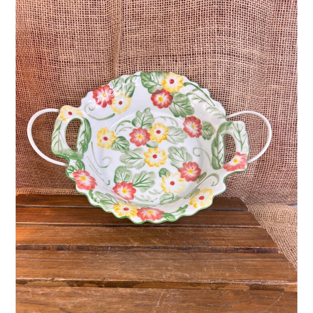 Temp-tations Tara Floral Casserole Dish Metal Stand Holder/Trivet Rattan Insert
